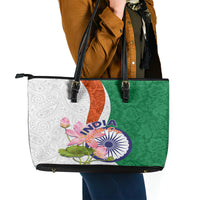 India Republic Day Leather Tote Bag Lotus Floral Paisley Pattern - Wonder Print Shop