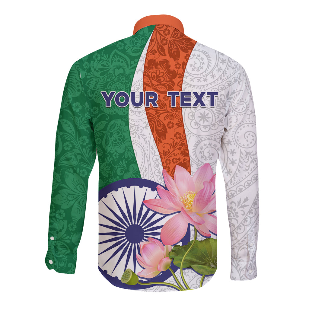 India Republic Day Long Sleeve Button Shirt Lotus Floral Paisley Pattern - Wonder Print Shop