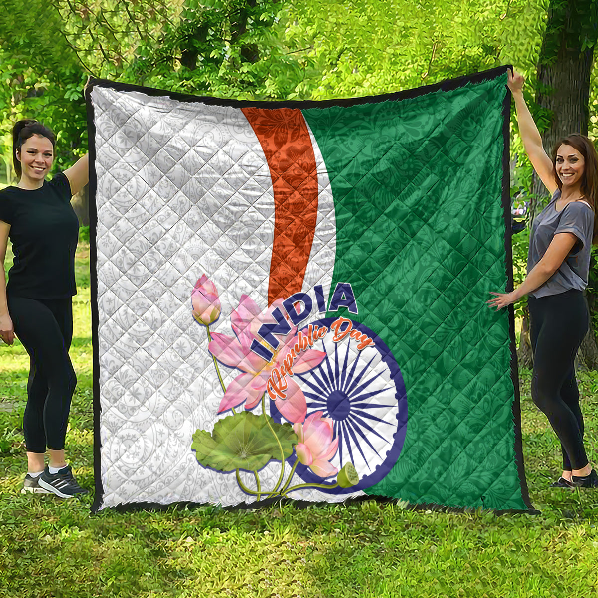 India Republic Day Quilt Lotus Floral Paisley Pattern - Wonder Print Shop