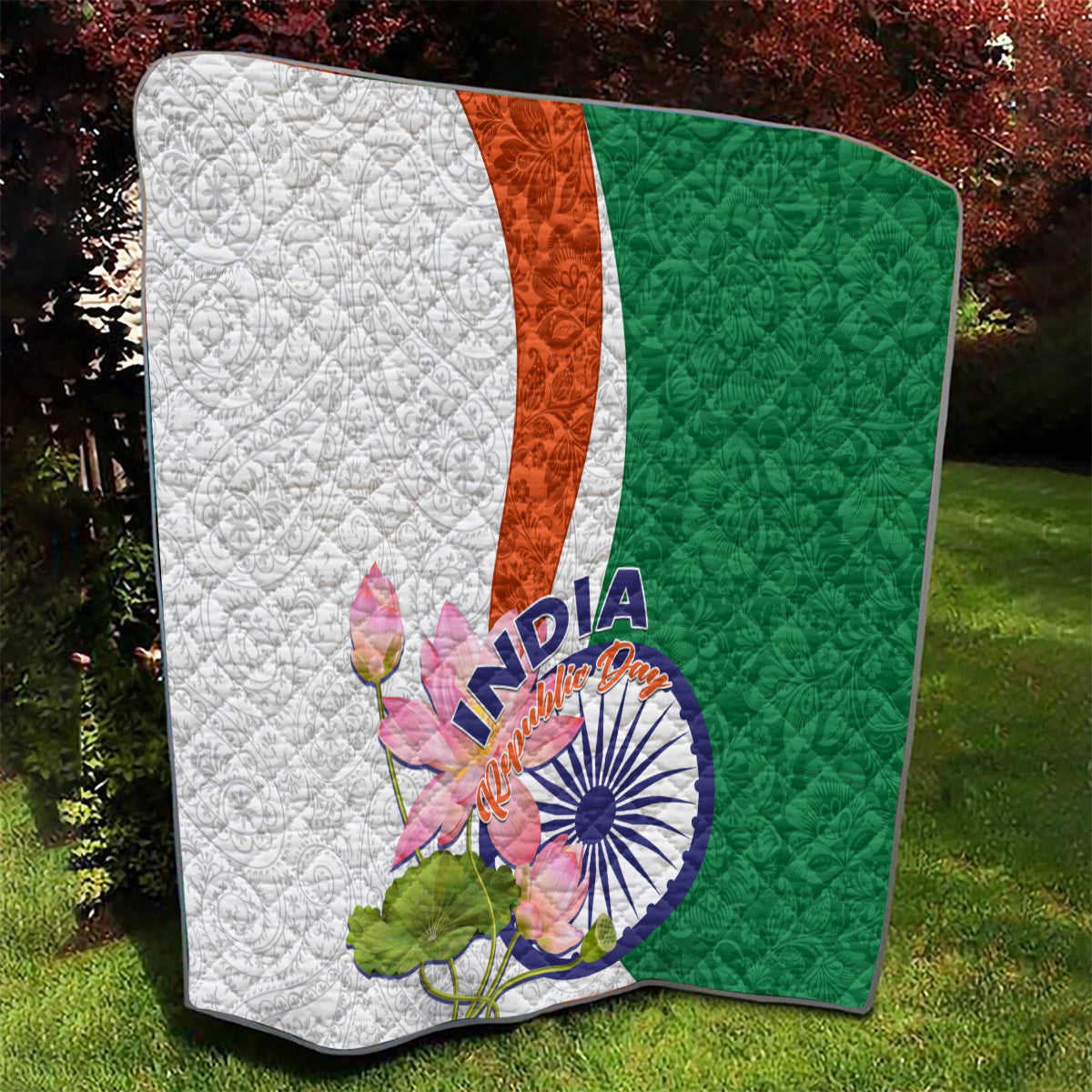India Republic Day Quilt Lotus Floral Paisley Pattern - Wonder Print Shop