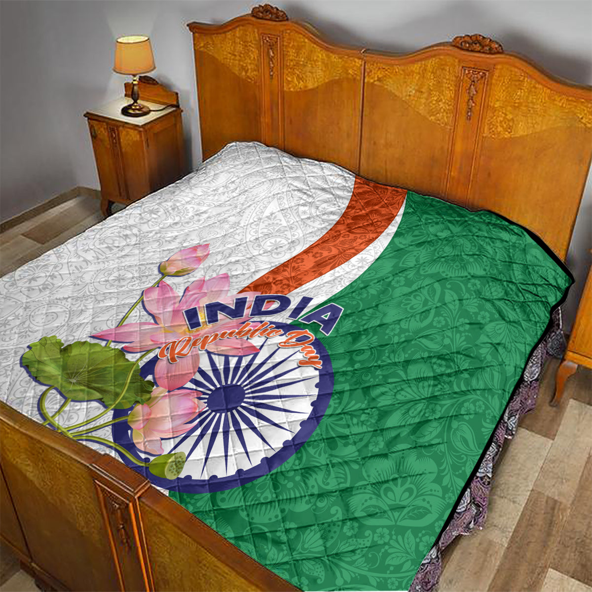 India Republic Day Quilt Lotus Floral Paisley Pattern - Wonder Print Shop