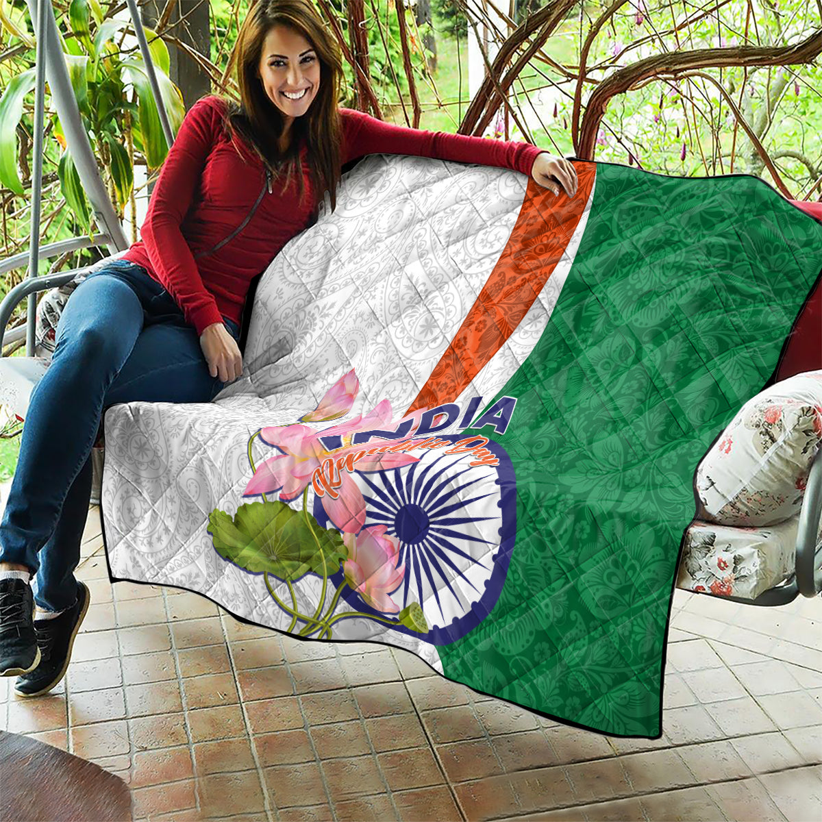 India Republic Day Quilt Lotus Floral Paisley Pattern - Wonder Print Shop