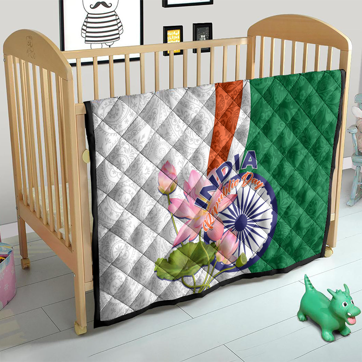 India Republic Day Quilt Lotus Floral Paisley Pattern - Wonder Print Shop