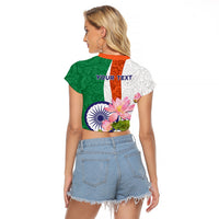 India Republic Day Raglan Cropped T Shirt Lotus Floral Paisley Pattern - Wonder Print Shop