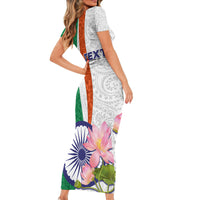India Republic Day Short Sleeve Bodycon Dress Lotus Floral Paisley Pattern - Wonder Print Shop