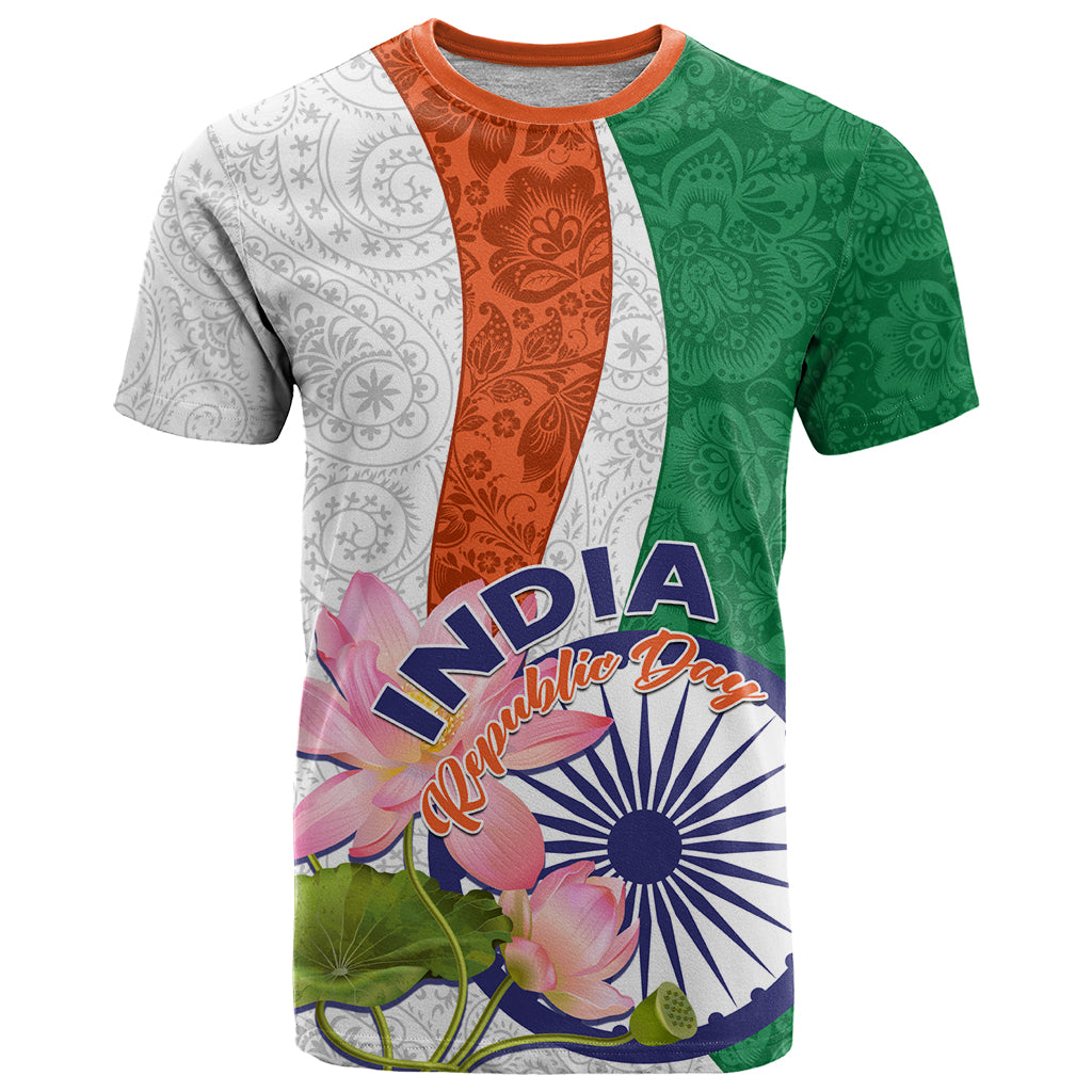 India Republic Day T Shirt Lotus Floral Paisley Pattern - Wonder Print Shop