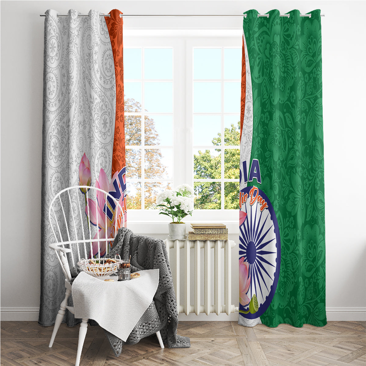 India Republic Day Window Curtain Lotus Floral Paisley Pattern - Wonder Print Shop