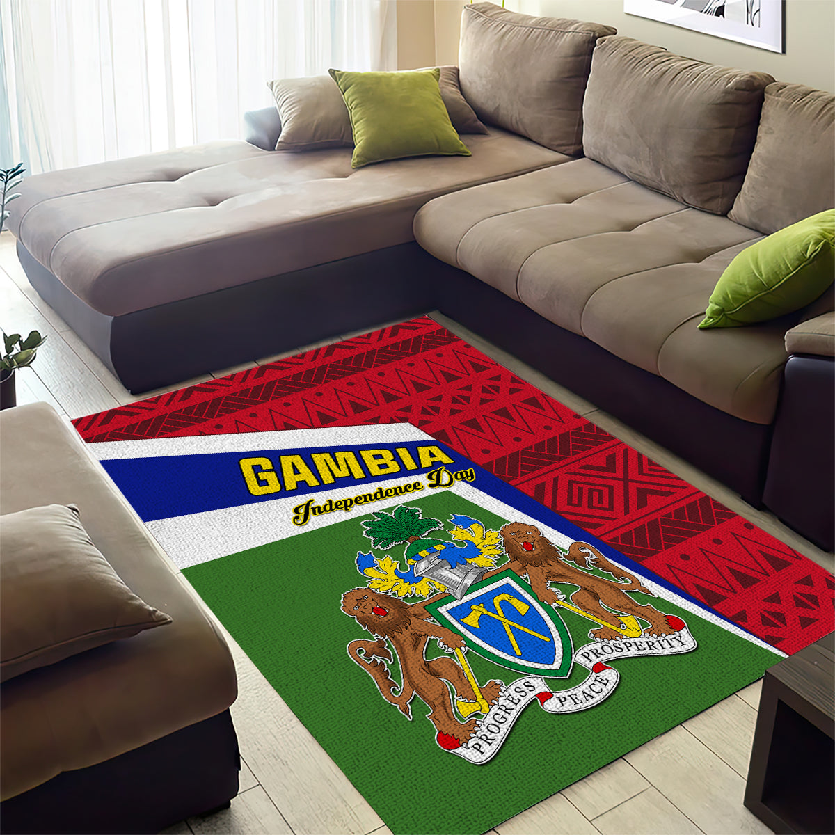 Gambia Independence Day Area Rug Coat Of Arms African Pattern - Wonder Print Shop