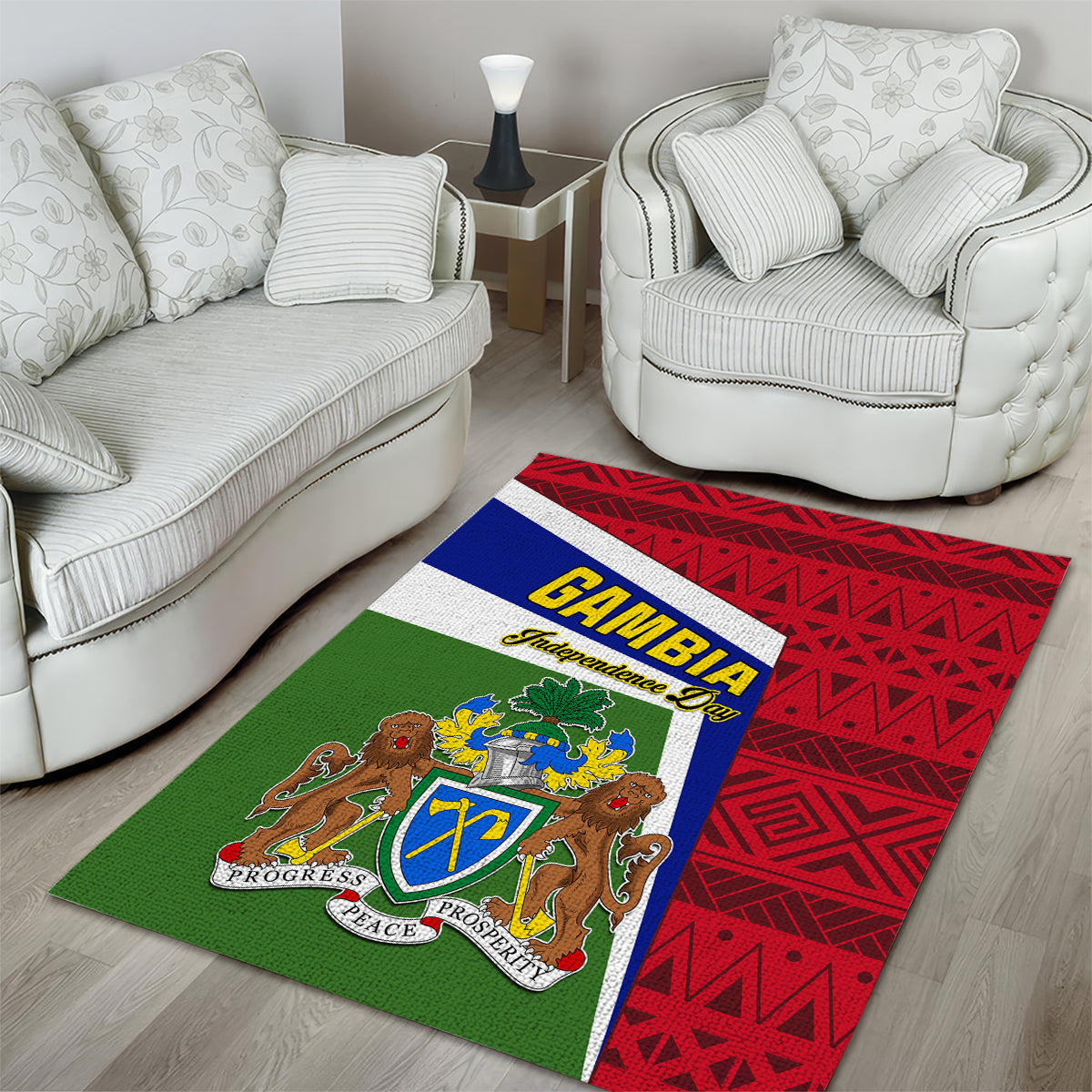 Gambia Independence Day Area Rug Coat Of Arms African Pattern - Wonder Print Shop