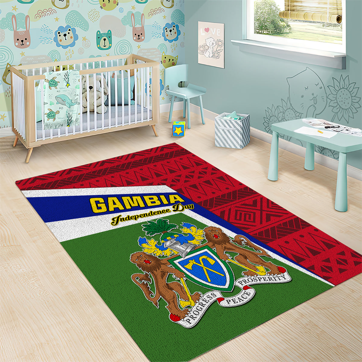 Gambia Independence Day Area Rug Coat Of Arms African Pattern - Wonder Print Shop