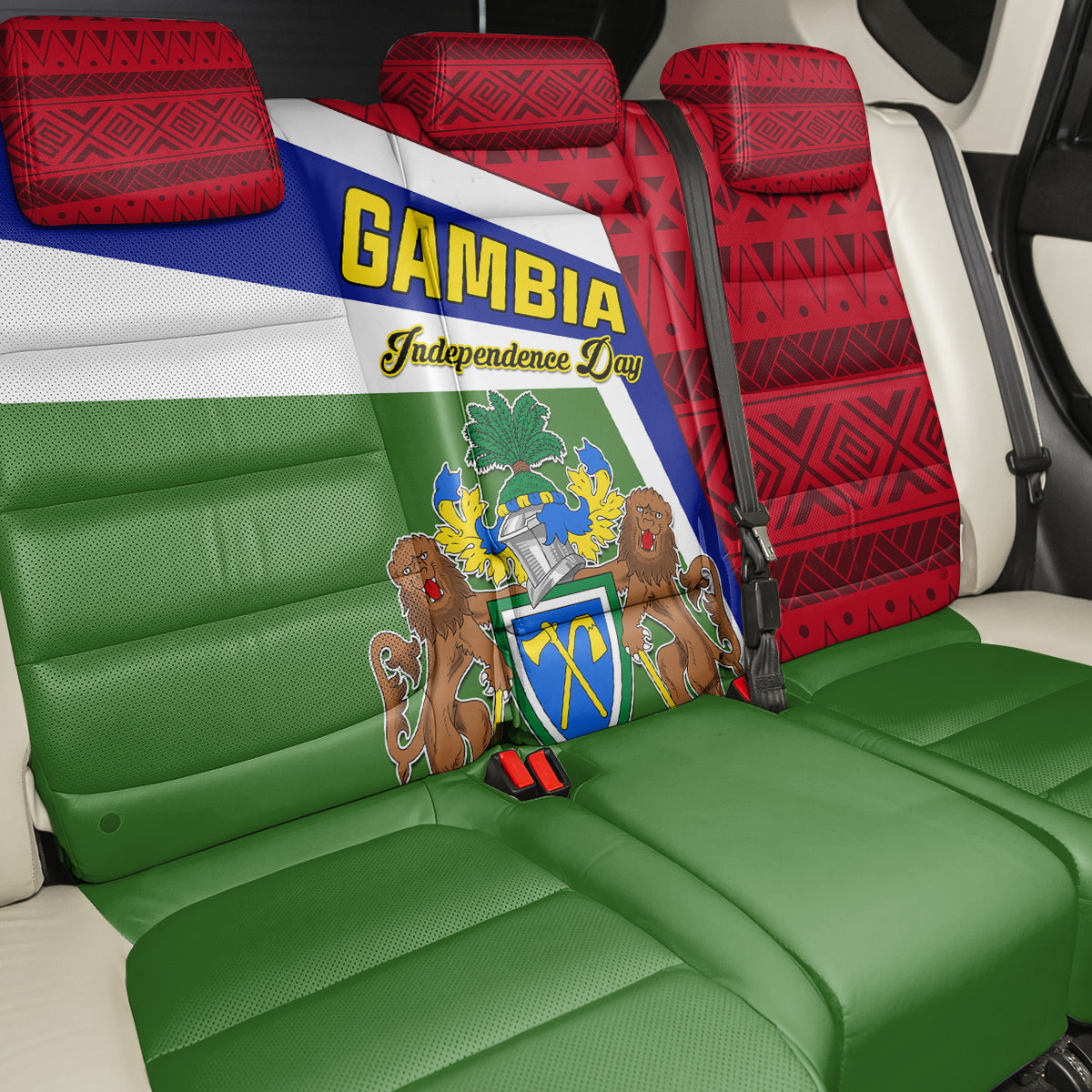 Gambia Independence Day Back Car Seat Cover Coat Of Arms African Pattern - Wonder Print Shop