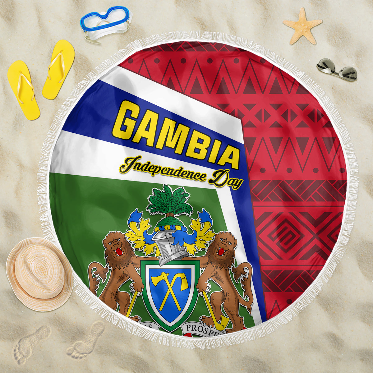 Gambia Independence Day Beach Blanket Coat Of Arms African Pattern - Wonder Print Shop
