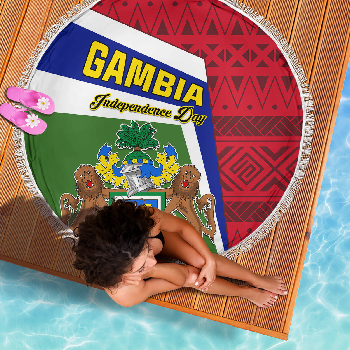 Gambia Independence Day Beach Blanket Coat Of Arms African Pattern - Wonder Print Shop