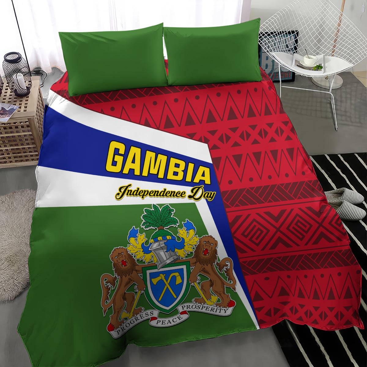 Gambia Independence Day Bedding Set Coat Of Arms African Pattern - Wonder Print Shop