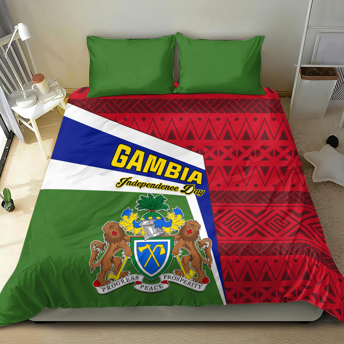 Gambia Independence Day Bedding Set Coat Of Arms African Pattern - Wonder Print Shop