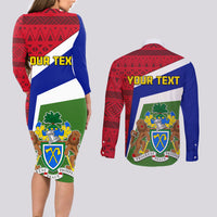 Gambia Independence Day Couples Matching Long Sleeve Bodycon Dress and Long Sleeve Button Shirt Coat Of Arms African Pattern - Wonder Print Shop