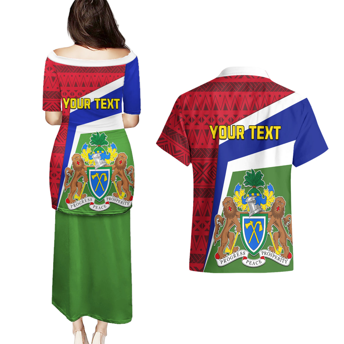 Gambia Independence Day Couples Matching Puletasi and Hawaiian Shirt Coat Of Arms African Pattern - Wonder Print Shop