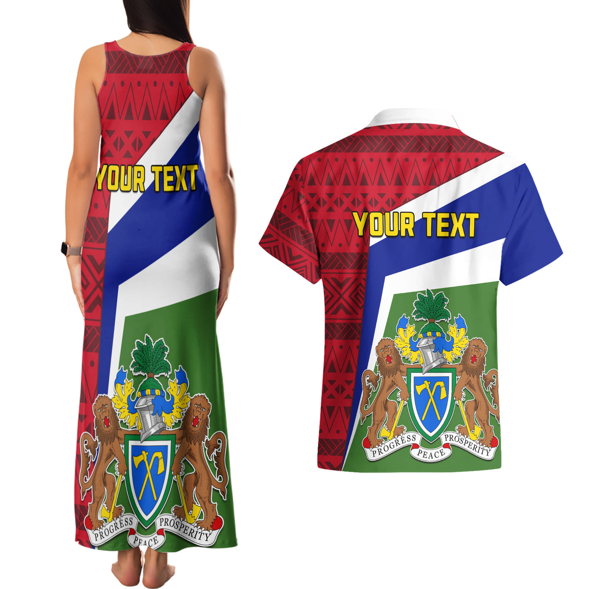 Gambia Independence Day Couples Matching Tank Maxi Dress and Hawaiian Shirt Coat Of Arms African Pattern - Wonder Print Shop