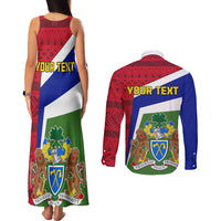 Gambia Independence Day Couples Matching Tank Maxi Dress and Long Sleeve Button Shirt Coat Of Arms African Pattern - Wonder Print Shop