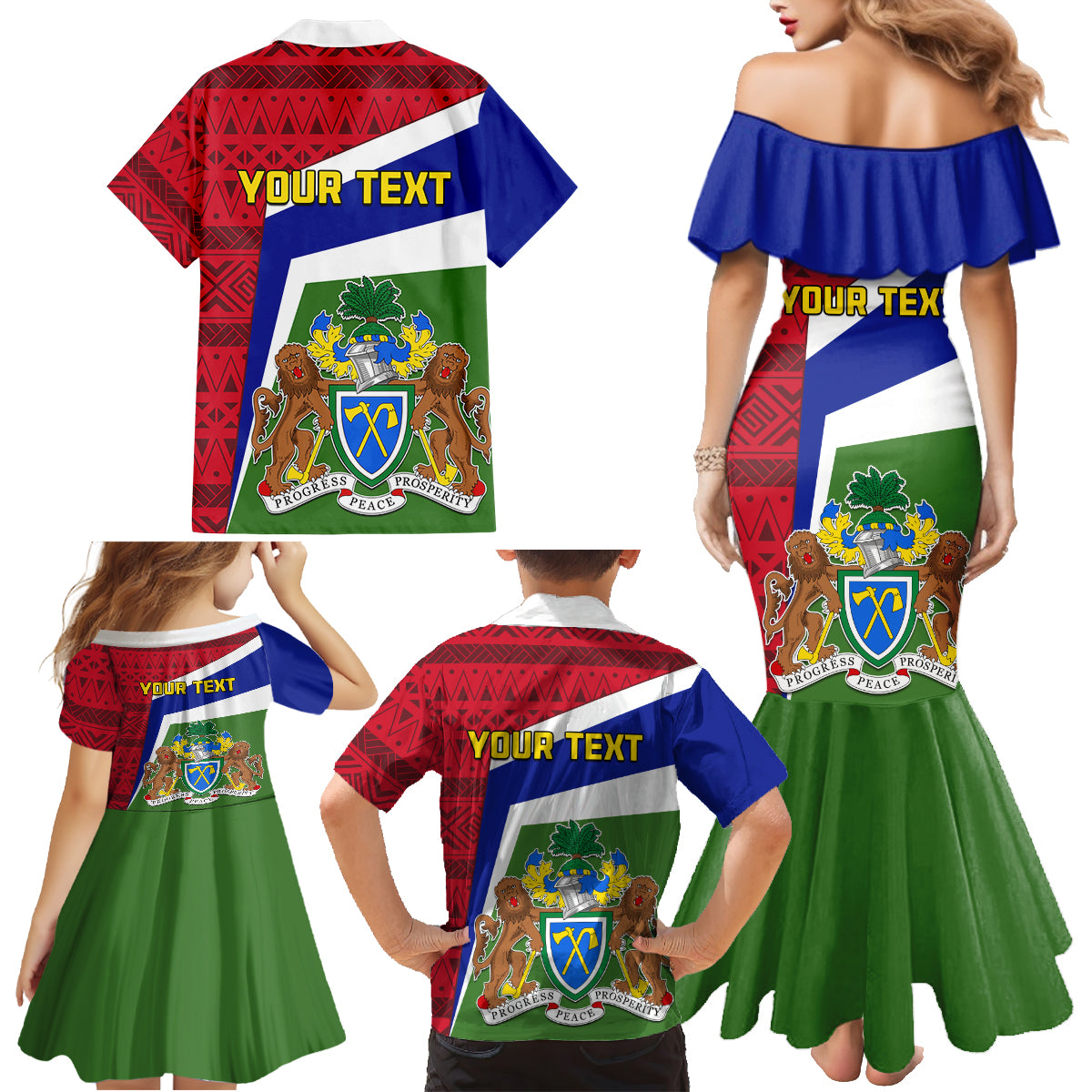 Gambia Independence Day Family Matching Mermaid Dress and Hawaiian Shirt Coat Of Arms African Pattern - Wonder Print Shop