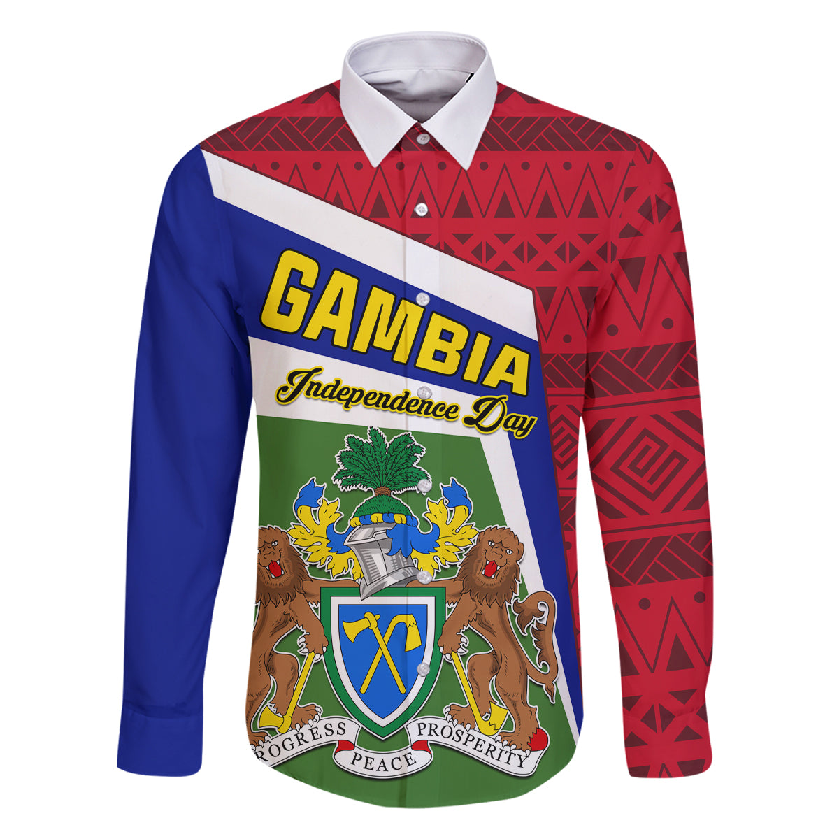 Gambia Independence Day Family Matching Off Shoulder Long Sleeve Dress and Hawaiian Shirt Coat Of Arms African Pattern - Wonder Print Shop