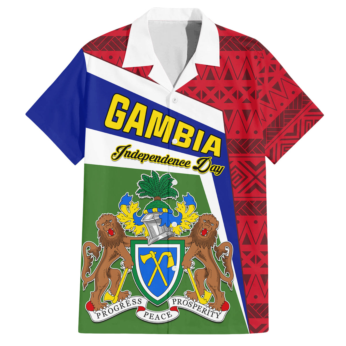 Gambia Independence Day Family Matching Off Shoulder Maxi Dress and Hawaiian Shirt Coat Of Arms African Pattern - Wonder Print Shop