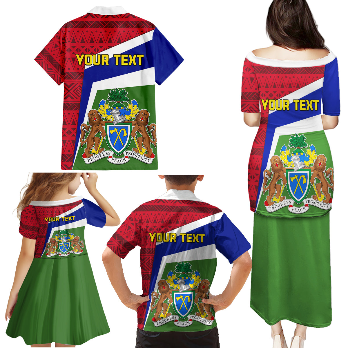 Gambia Independence Day Family Matching Puletasi and Hawaiian Shirt Coat Of Arms African Pattern - Wonder Print Shop