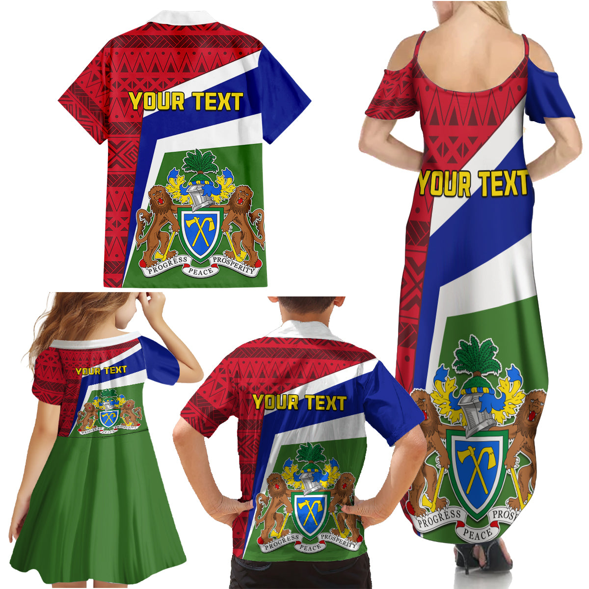 Gambia Independence Day Family Matching Summer Maxi Dress and Hawaiian Shirt Coat Of Arms African Pattern - Wonder Print Shop