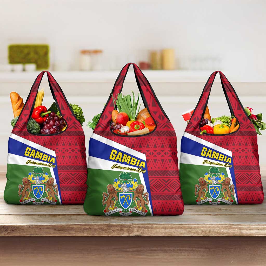 Gambia Independence Day Grocery Bag Coat Of Arms African Pattern