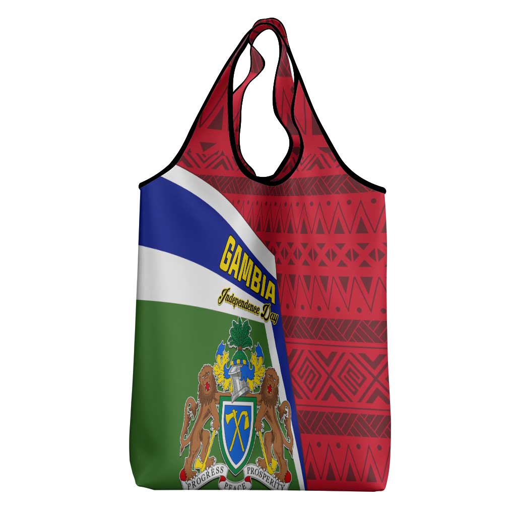 Gambia Independence Day Grocery Bag Coat Of Arms African Pattern