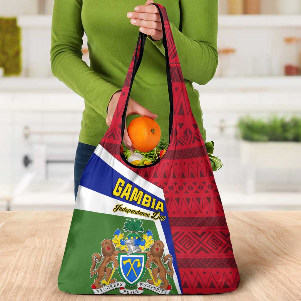 Gambia Independence Day Grocery Bag Coat Of Arms African Pattern