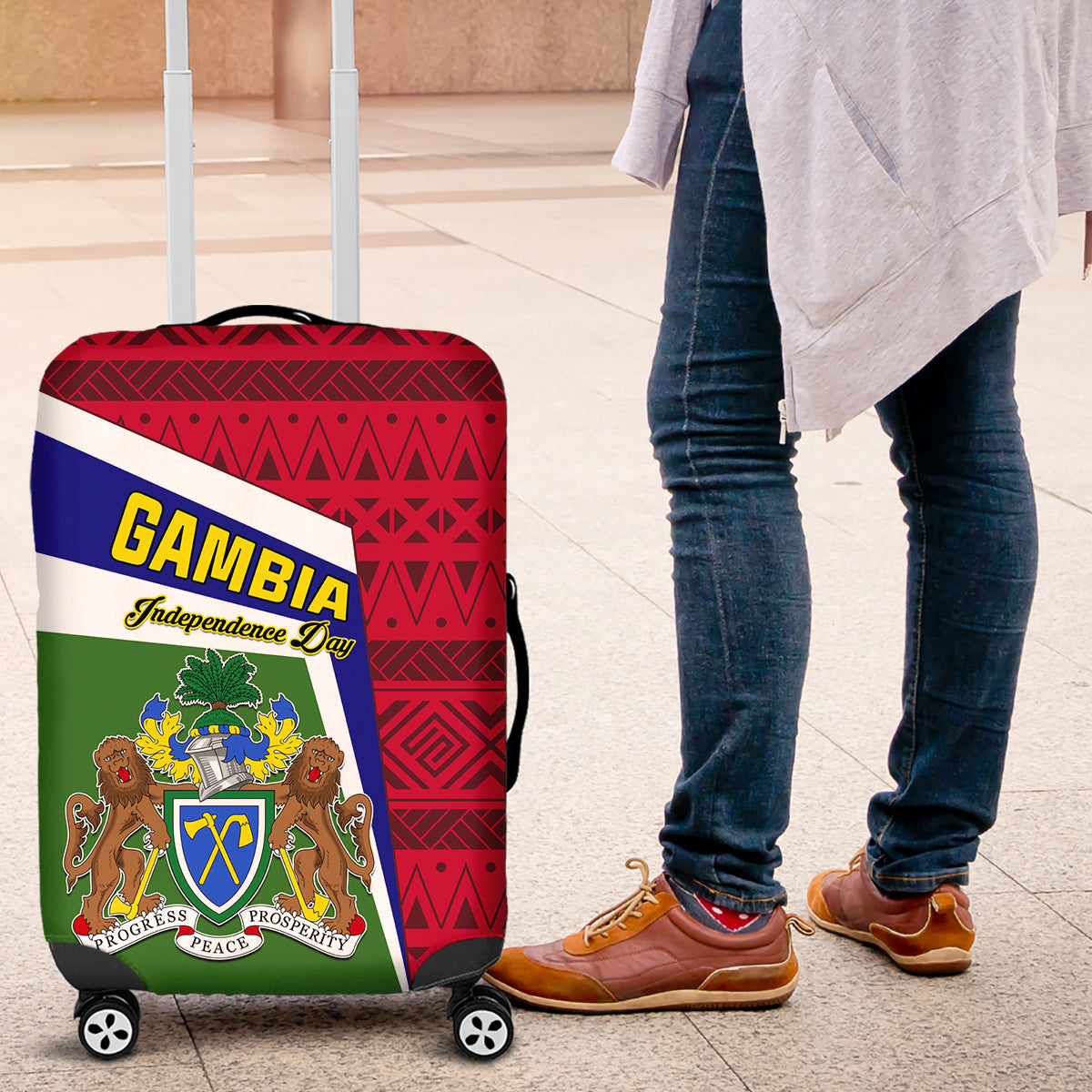 Gambia Independence Day Luggage Cover Coat Of Arms African Pattern - Wonder Print Shop