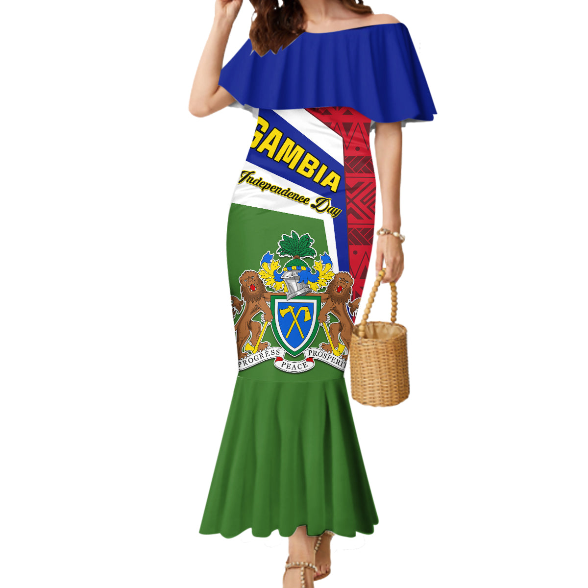 Gambia Independence Day Mermaid Dress Coat Of Arms African Pattern - Wonder Print Shop