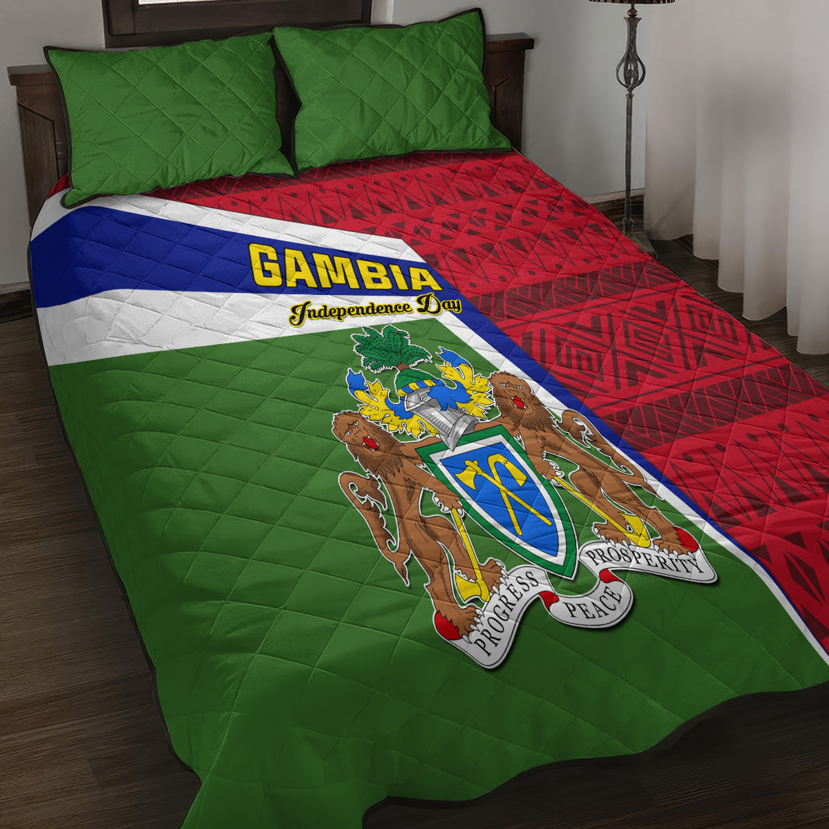 Gambia Independence Day Quilt Bed Set Coat Of Arms African Pattern - Wonder Print Shop