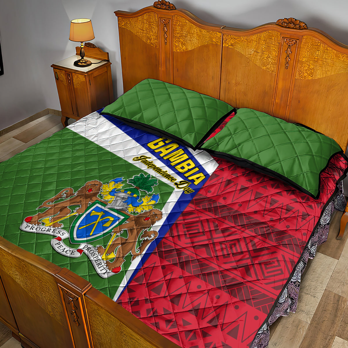 Gambia Independence Day Quilt Bed Set Coat Of Arms African Pattern - Wonder Print Shop