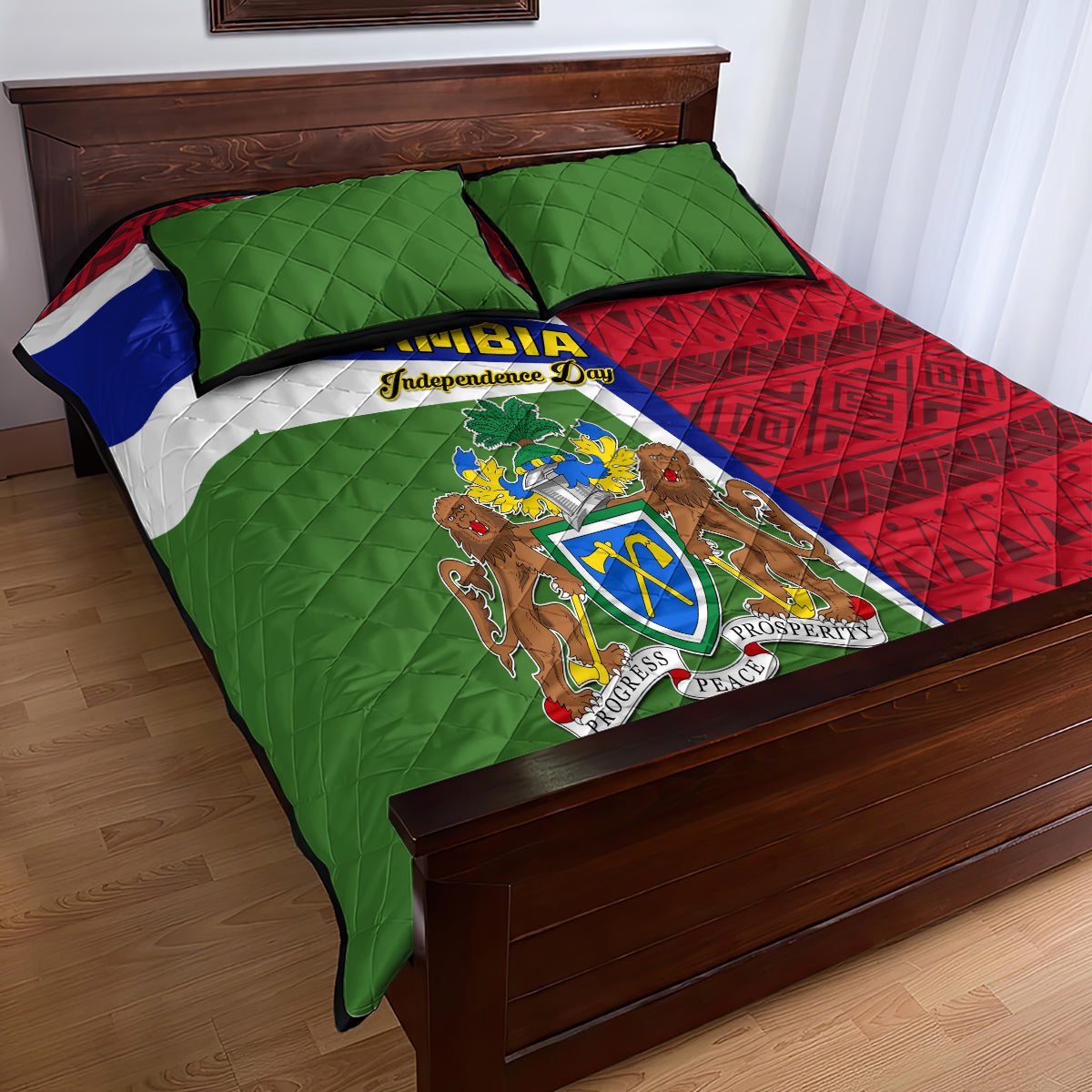Gambia Independence Day Quilt Bed Set Coat Of Arms African Pattern - Wonder Print Shop