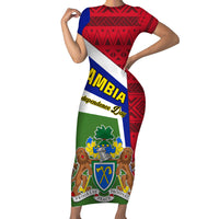 Gambia Independence Day Short Sleeve Bodycon Dress Coat Of Arms African Pattern - Wonder Print Shop
