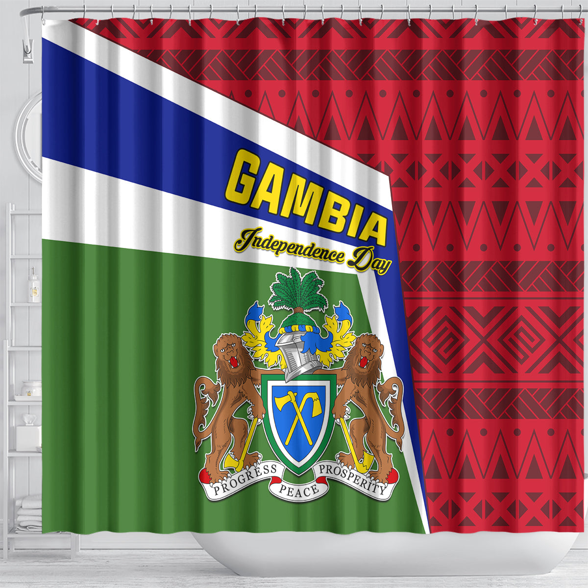 gambia-independence-day-shower-curtain-coat-of-arms-african-pattern