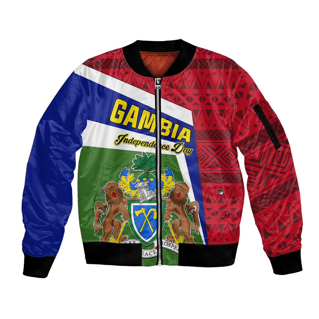 Gambia Independence Day Sleeve Zip Bomber Jacket Coat Of Arms African Pattern - Wonder Print Shop