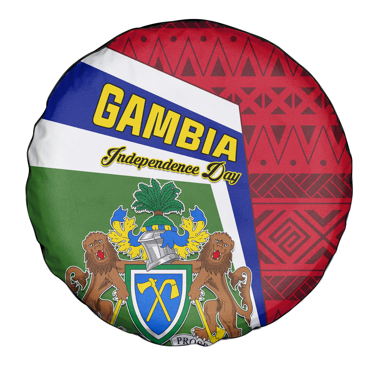 Gambia Independence Day Spare Tire Cover Coat Of Arms African Pattern - Wonder Print Shop