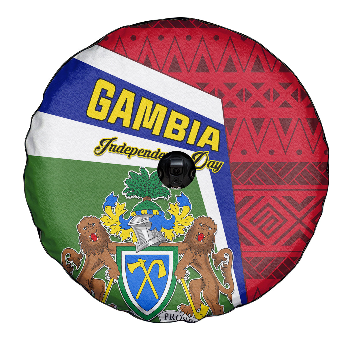 Gambia Independence Day Spare Tire Cover Coat Of Arms African Pattern - Wonder Print Shop