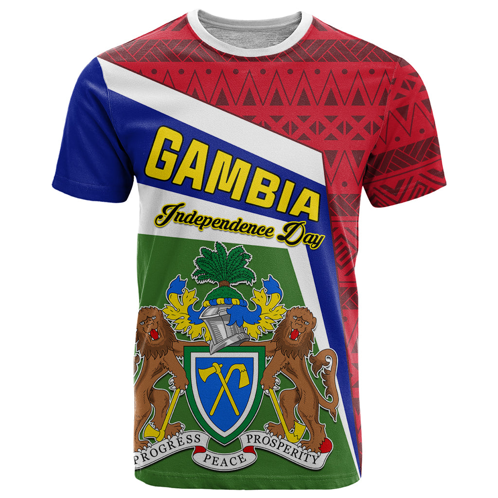 Gambia Independence Day T Shirt Coat Of Arms African Pattern - Wonder Print Shop