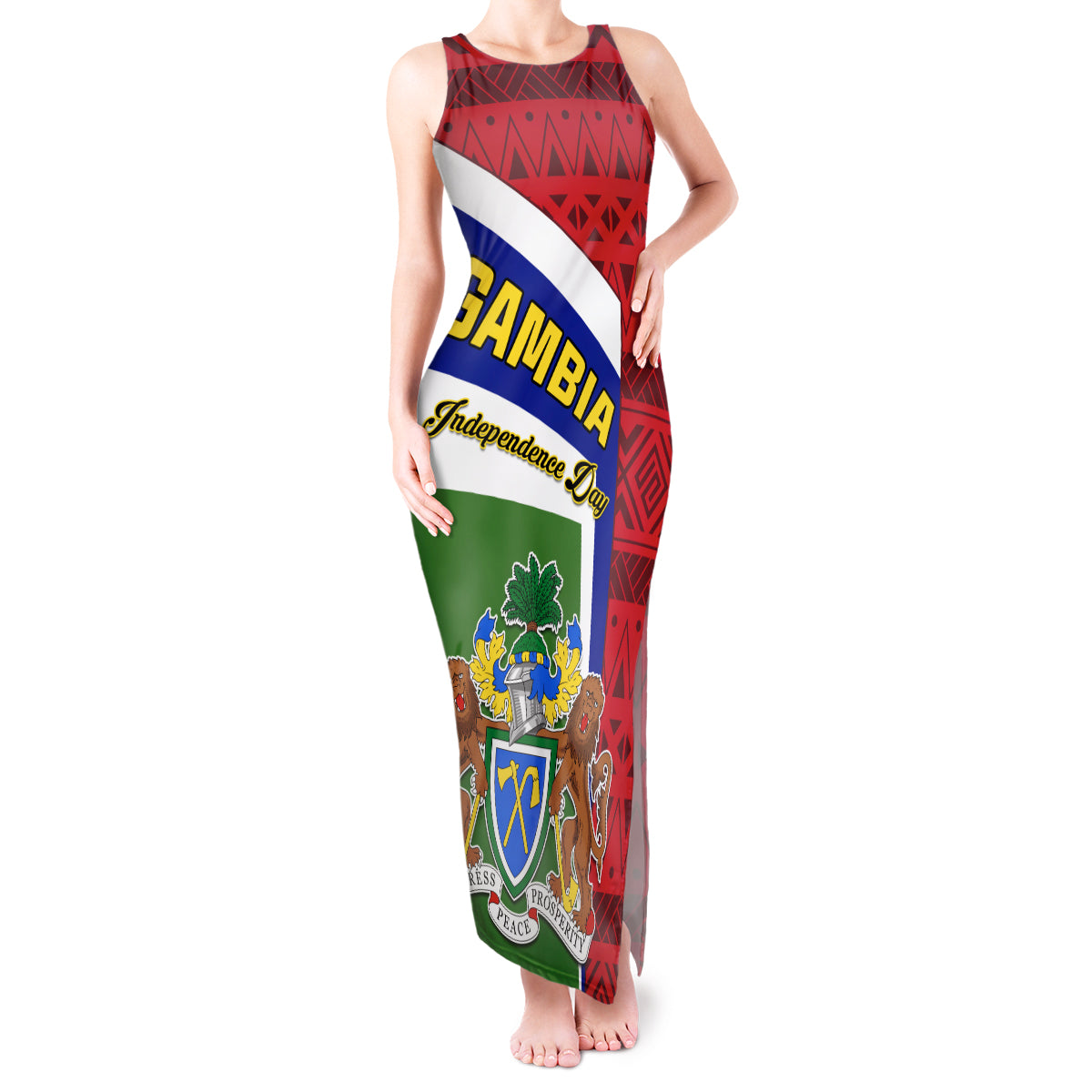 Gambia Independence Day Tank Maxi Dress Coat Of Arms African Pattern - Wonder Print Shop
