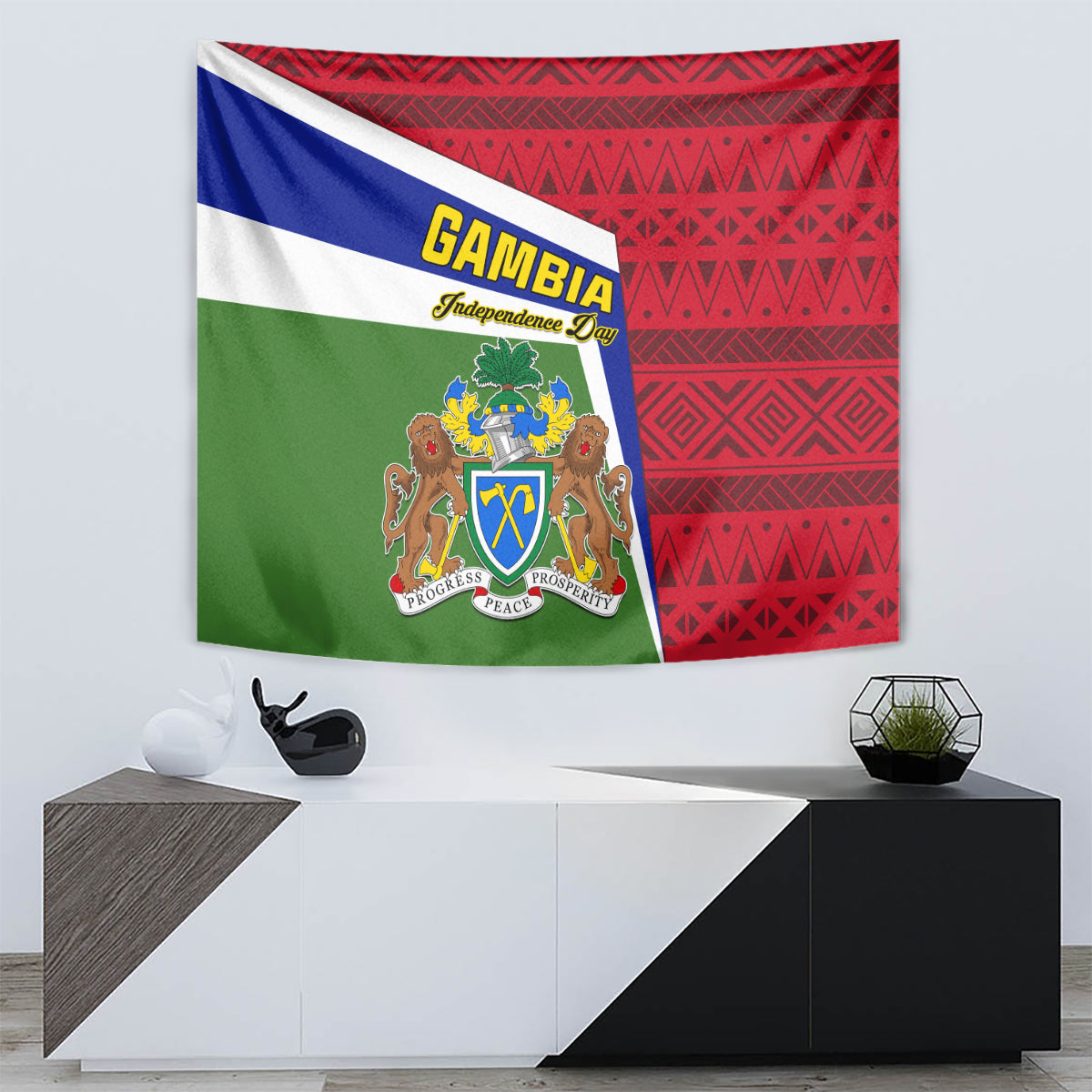 Gambia Independence Day Tapestry Coat Of Arms African Pattern - Wonder Print Shop