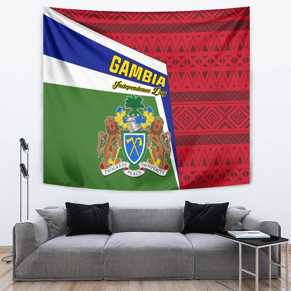 Gambia Independence Day Tapestry Coat Of Arms African Pattern - Wonder Print Shop