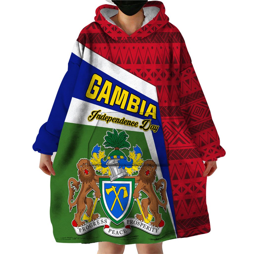 Gambia Independence Day Wearable Blanket Hoodie Coat Of Arms African Pattern - Wonder Print Shop