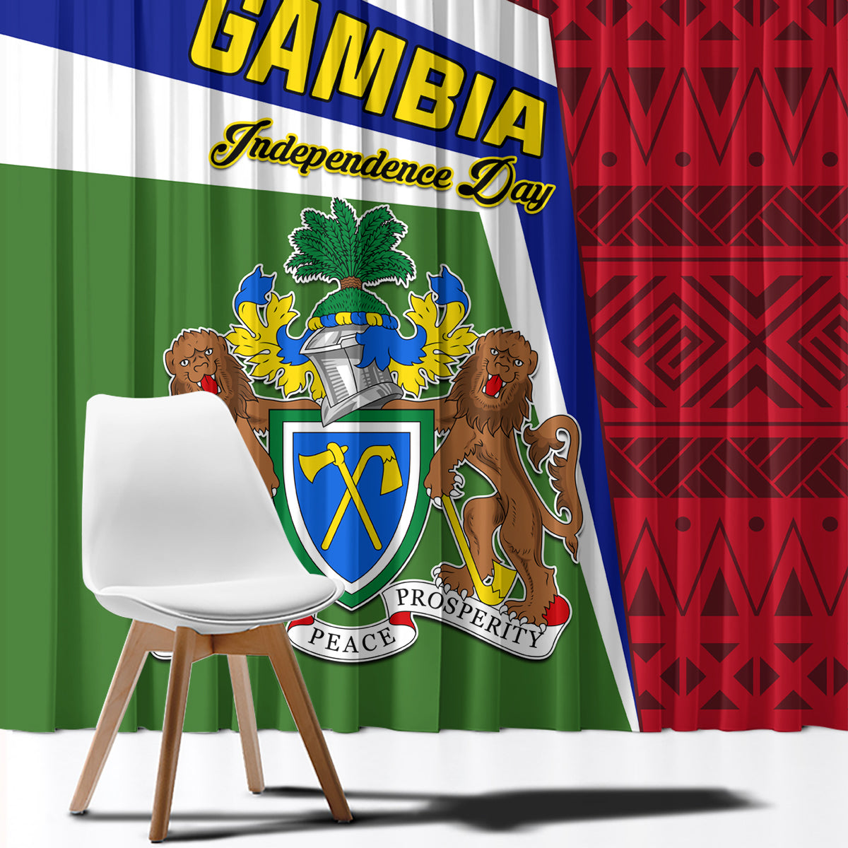 Gambia Independence Day Window Curtain Coat Of Arms African Pattern - Wonder Print Shop