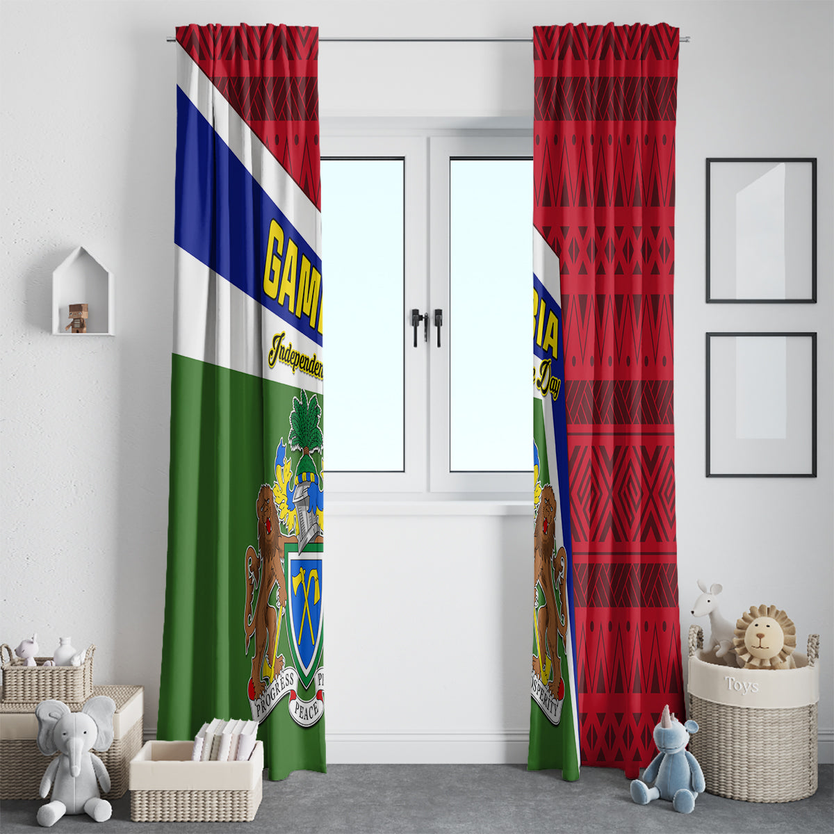 Gambia Independence Day Window Curtain Coat Of Arms African Pattern - Wonder Print Shop