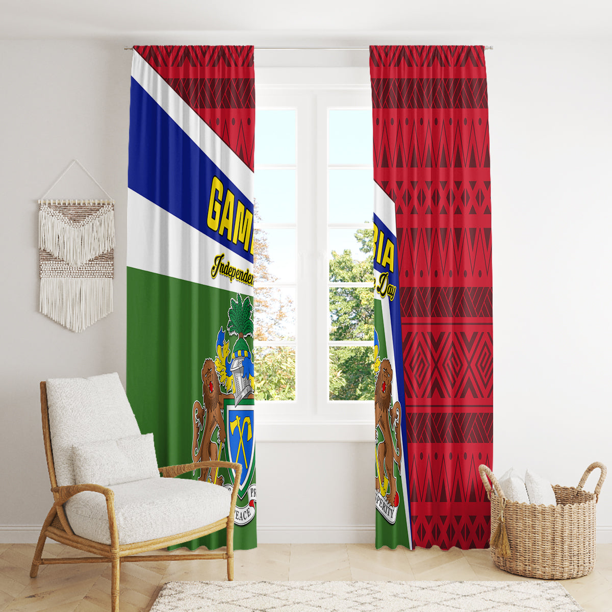 Gambia Independence Day Window Curtain Coat Of Arms African Pattern - Wonder Print Shop