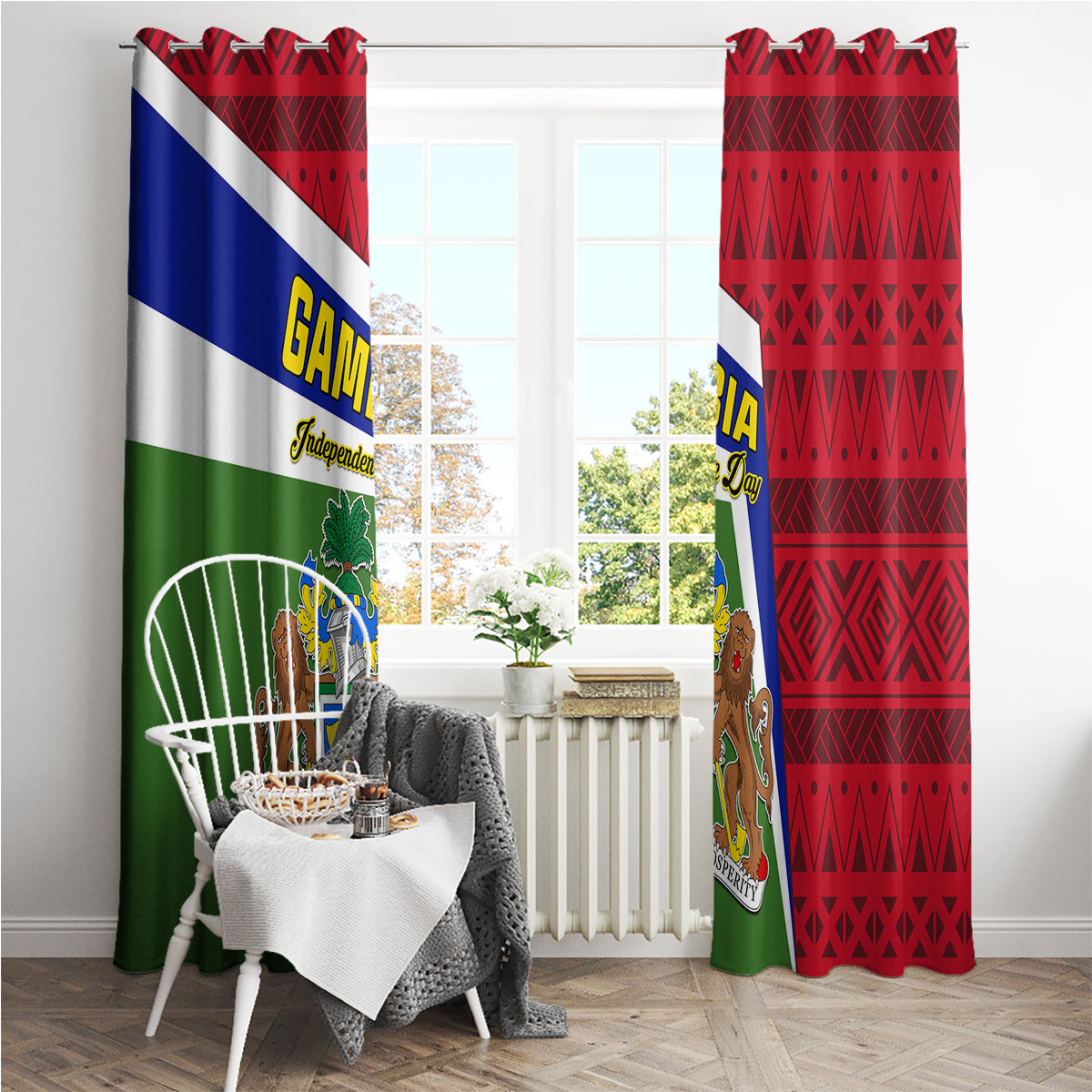 Gambia Independence Day Window Curtain Coat Of Arms African Pattern - Wonder Print Shop